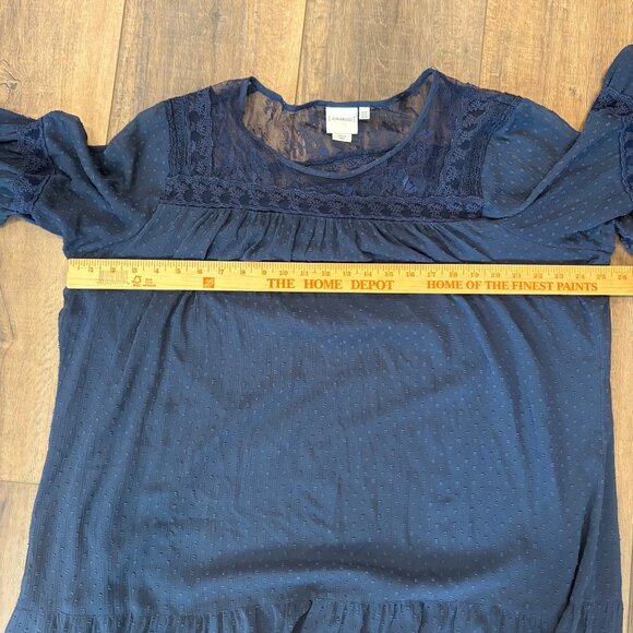 Navy Blue Sheer Lace Dress Sz 20 Bell Sleeves Tiered Lined JunaRose  Romantic - Picture 7 of 8